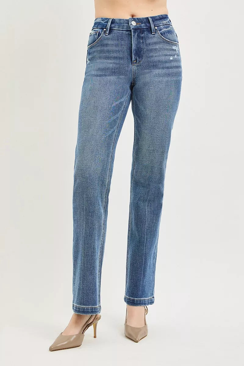 Back view of the Medium RISEN Tummy Control 4way Stretch Mid Rise Straight Crease Line, styled with polished boutique styling for day-to-night outfits, made for women who want easy layering.