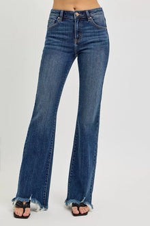 Bundle outfit view of the DARK RISEN Full Size Mid Rise Flare Frayed Hem Jeans Plus Size, styled with polished boutique styling for day-to-night outfits, made for women who want easy layering.