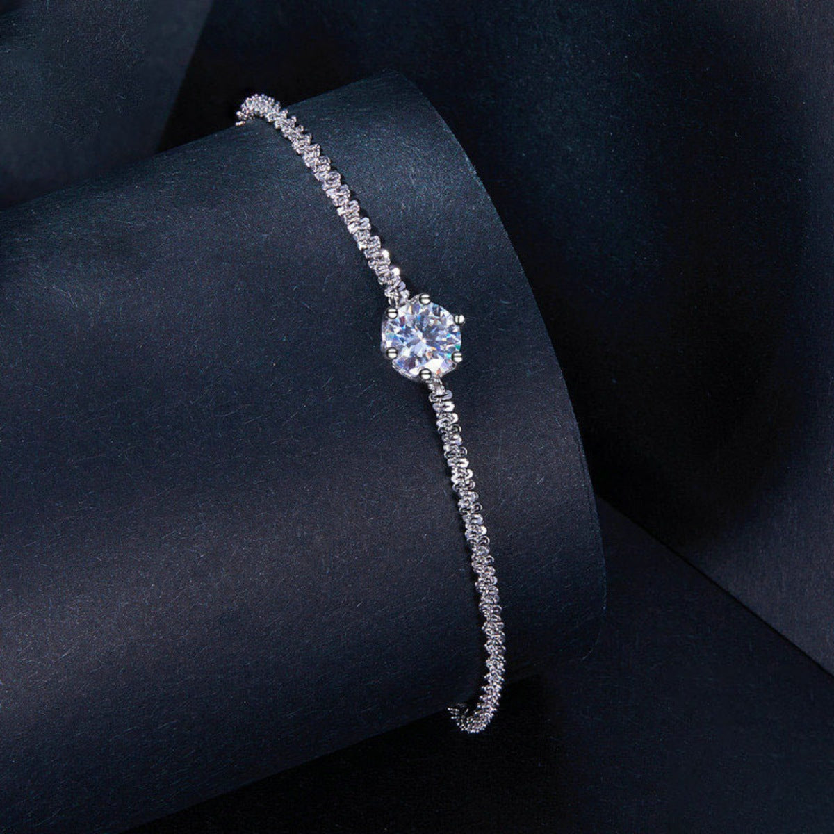 Close-up detail of the 925 Sterling Silver Zircon Bracelet, styled with soft-shine jewelry for daily outfits and gifting, made for women who want stackable jewelry.