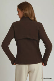 Back view of the COCO BROWN Umgee Soft Fleece Full Zip Jacket With Pockets, styled with polished boutique styling for day-to-night outfits, made for women who want easy layering.