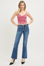 Front view of the MEDIUM RISEN Tummy Control Low Rise Bootcut Jeans, styled with polished boutique styling for day-to-night outfits, made for women who want easy layering.
