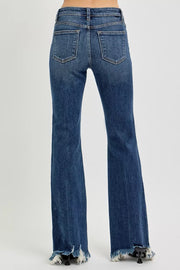 Styled outfit view of the DARK RISEN Full Size Mid Rise Flare Frayed Hem Jeans Plus Size, styled with polished boutique styling for day-to-night outfits, made for women who want easy layering.
