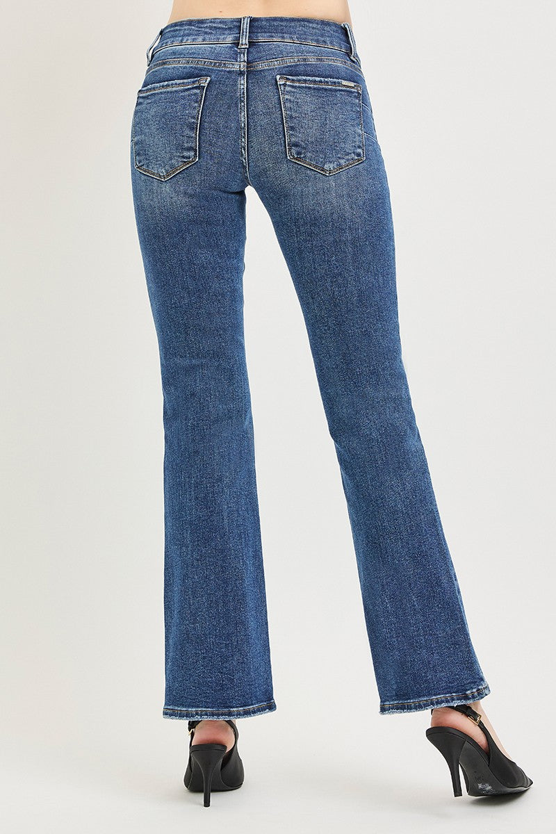 Back view of the MEDIUM RISEN Tummy Control Low Rise Bootcut Jeans, styled with polished boutique styling for day-to-night outfits, made for women who want easy layering.