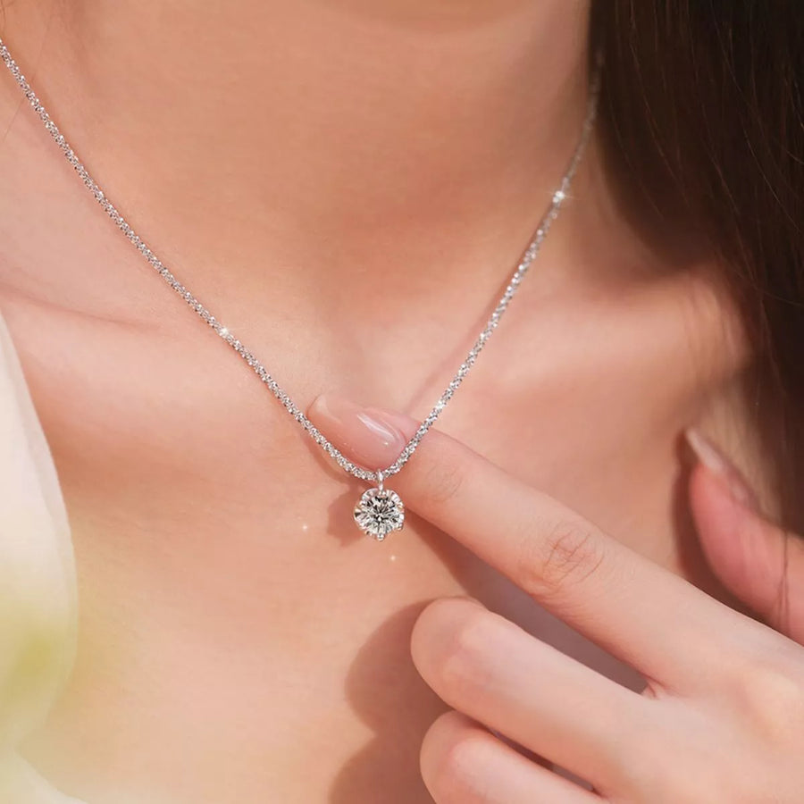 Front view of the Silver Moissanite Necklace, styled with layered jewelry for everyday styling and gifting, made for women who want refined neckline detail.