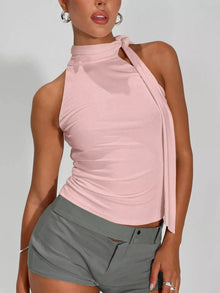 Bundle outfit view of the White Women's Elegant Halter Neck Ruched Top for Layering & Everyday Outfits, styled with polished boutique styling for day-to-night outfits, made for women who want easy layering.