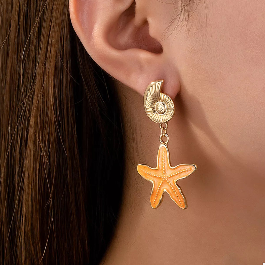 Front view of the Sherbet Ocean Shell Drop Earrings, styled with light-catching shine for workdays, dinners, and gifting, made for women who want lightweight shine.