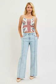 Fabric detail of the ACID LIGHT RISEN Slouchy Wide Leg Jeans, styled with polished boutique styling for day-to-night outfits, made for women who want easy layering.