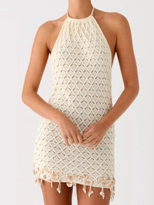 Bundle outfit view of the Apricot Women's Elegant Openwork Halter Neck Mini Dress for Wedding Guest & Evening Wear, styled with feminine boutique styling for dinners, travel, and events, made for women who want elegant styling.