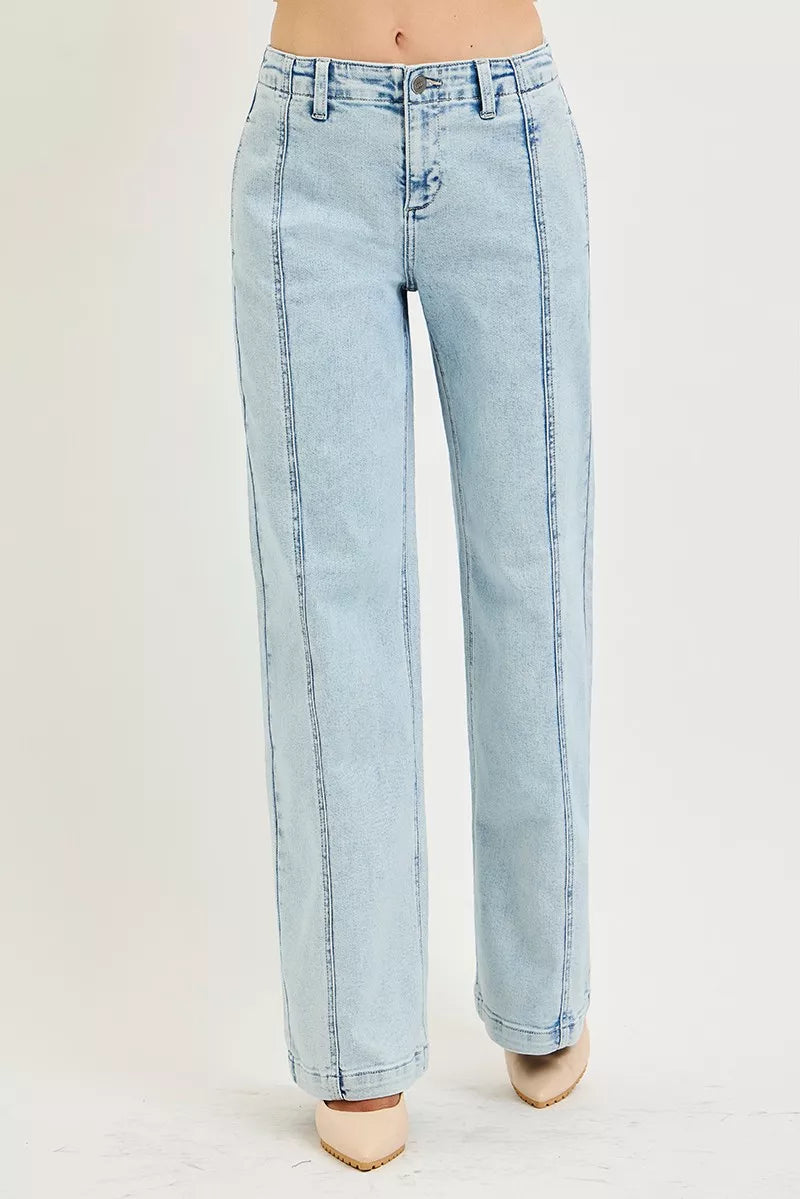 Styled outfit view of the ACID LIGHT RISEN Slouchy Wide Leg Jeans, styled with polished boutique styling for day-to-night outfits, made for women who want easy layering.