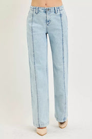 Styled outfit view of the ACID LIGHT RISEN Slouchy Wide Leg Jeans, styled with polished boutique styling for day-to-night outfits, made for women who want easy layering.