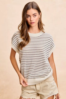Bundle outfit view of the CREAM/GREY Women's Elegant Knit Bibi Pointelle Stripes Sleeveless Drop Top for Layering & Everyday Outfits, styled with polished boutique styling for day-to-night outfits, made for women who want easy layering.