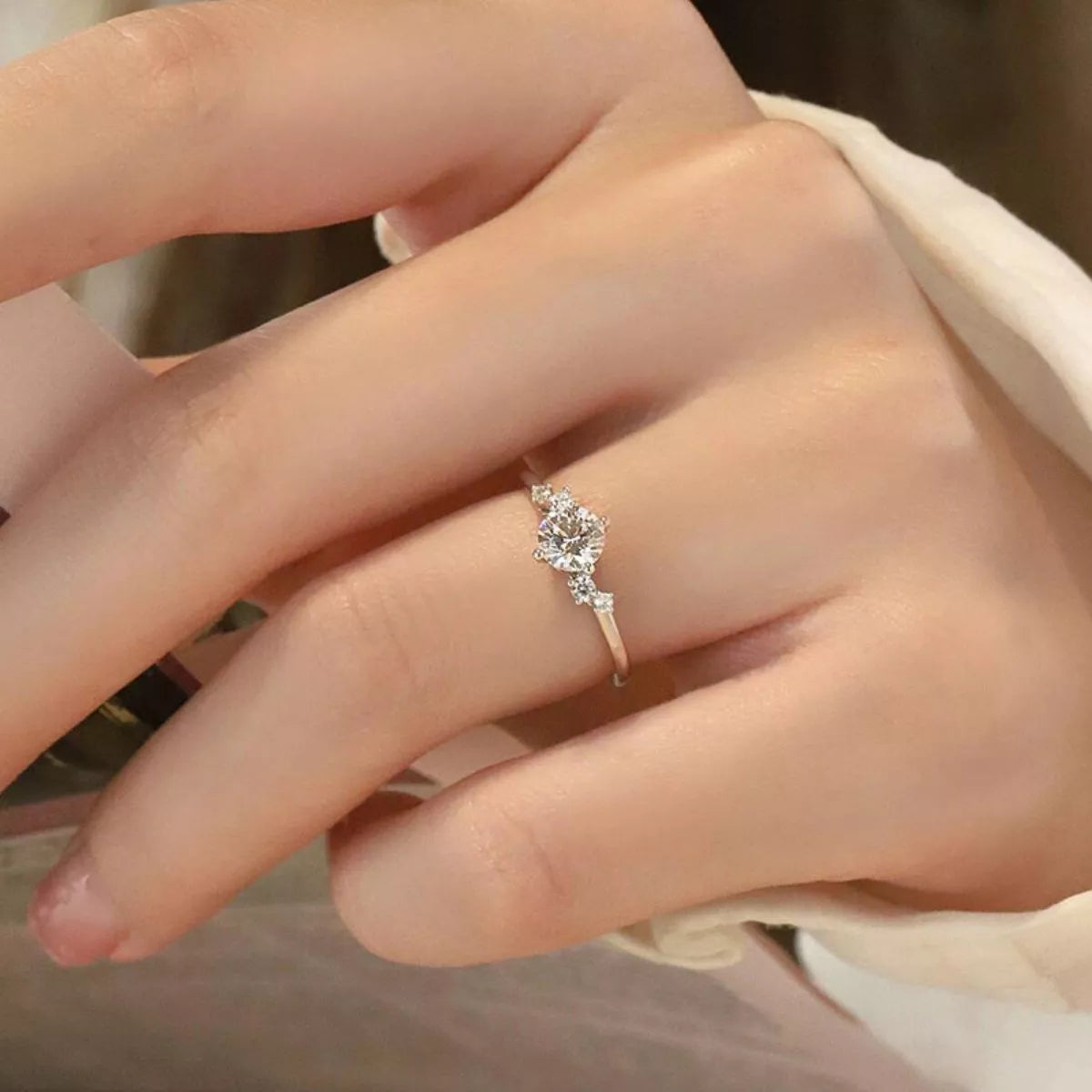 Stacked styling view of the Women's Silver Minimalist 1 Carat Moissanite 925 Sterling Ring Style 4 for Everyday Styling & Gifting, styled with delicate sparkle for daily wear and gifting, made for women who want refined jewelry.
