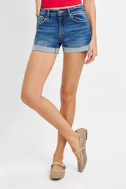 Fabric detail of the DARK RISEN Low Rise Cuffed Shorts, styled with polished comfort for work, travel, and everyday wear, made for women who want repeat outfit options.