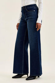Back view of the DK Judy Blue High-Waisted Wide-Leg Dark Wash Jeans, styled with polished boutique styling for day-to-night outfits, made for women who want easy layering.