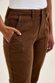 Neckline detail of the Judy Blue High Waist Aurora Weekender Jeans with Knee Darts C Mahogany, styled with polished boutique styling for day-to-night outfits, made for women who want easy layering.