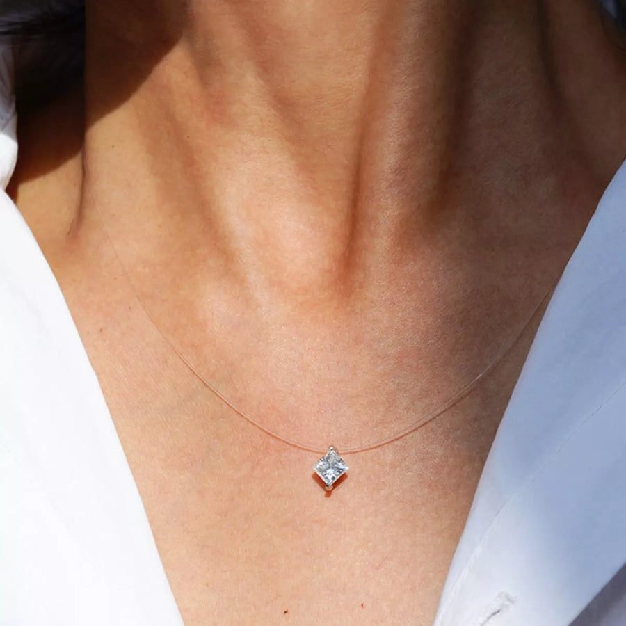 Front view of the Silver Moissanite Necklace, styled with layered jewelry for everyday styling and gifting, made for women who want refined neckline detail.