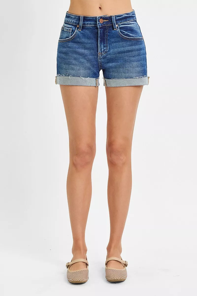 Side view of the DARK RISEN Low Rise Cuffed Shorts, styled with polished comfort for work, travel, and everyday wear, made for women who want repeat outfit options.
