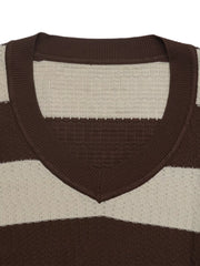 Back view of the Coffee Brown Striped V-Neck Knit Top, styled with polished boutique styling for day-to-night outfits, made for women who want easy layering.