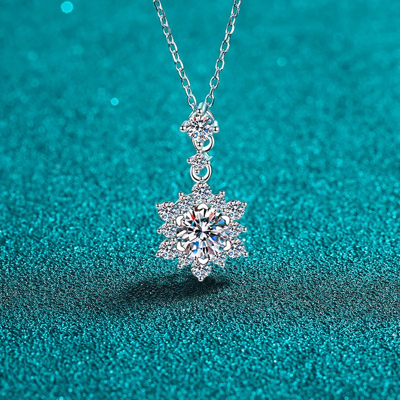 Layered styling view of the Women's Lace Zircon Silver 1 Carat Moissanite 925 Sterling Necklace for Everyday Styling & Gifting, styled with layered jewelry for everyday styling and gifting, made for women who want refined neckline detail.