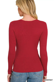 Back view of the CABERNET Zenana Viscose Fitted V-Neck Sweater, styled with polished boutique styling for day-to-night outfits, made for women who want easy layering.