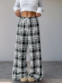 Bundle outfit view of the Black Women's Elegant Perfee Drawstring Plaid Wide Leg Pants for Office & Everyday Wear, styled with polished comfort for work, travel, and everyday wear, made for women who want repeat outfit options.