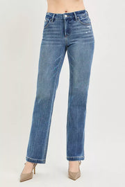 Front view of the Medium RISEN Tummy Control 4way Stretch Mid Rise Straight Crease Line, styled with polished boutique styling for day-to-night outfits, made for women who want easy layering.