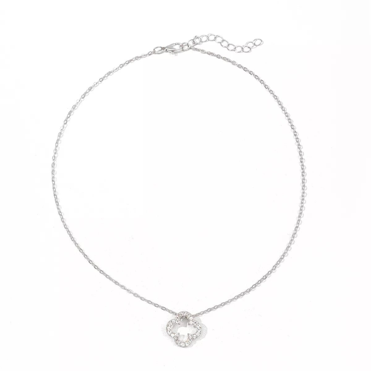 Layered styling view of the Silver Women's Lace Minimalist Clover Pendant Necklace for Everyday Styling & Gifting, styled with layered jewelry for everyday styling and gifting, made for women who want refined neckline detail.