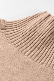 Styled outfit view of the Taupe Ribbed Trim High Neck Short Sleeve Casual Sweater, styled with polished comfort for work, travel, and everyday wear, made for women who want repeat outfit options.