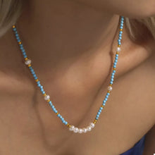 Bundle outfit view of the Pastel Blue Women's Lace Pearl Minimalist Necklace for Everyday Styling & Gifting, styled with layered jewelry for everyday styling and gifting, made for women who want refined neckline detail.