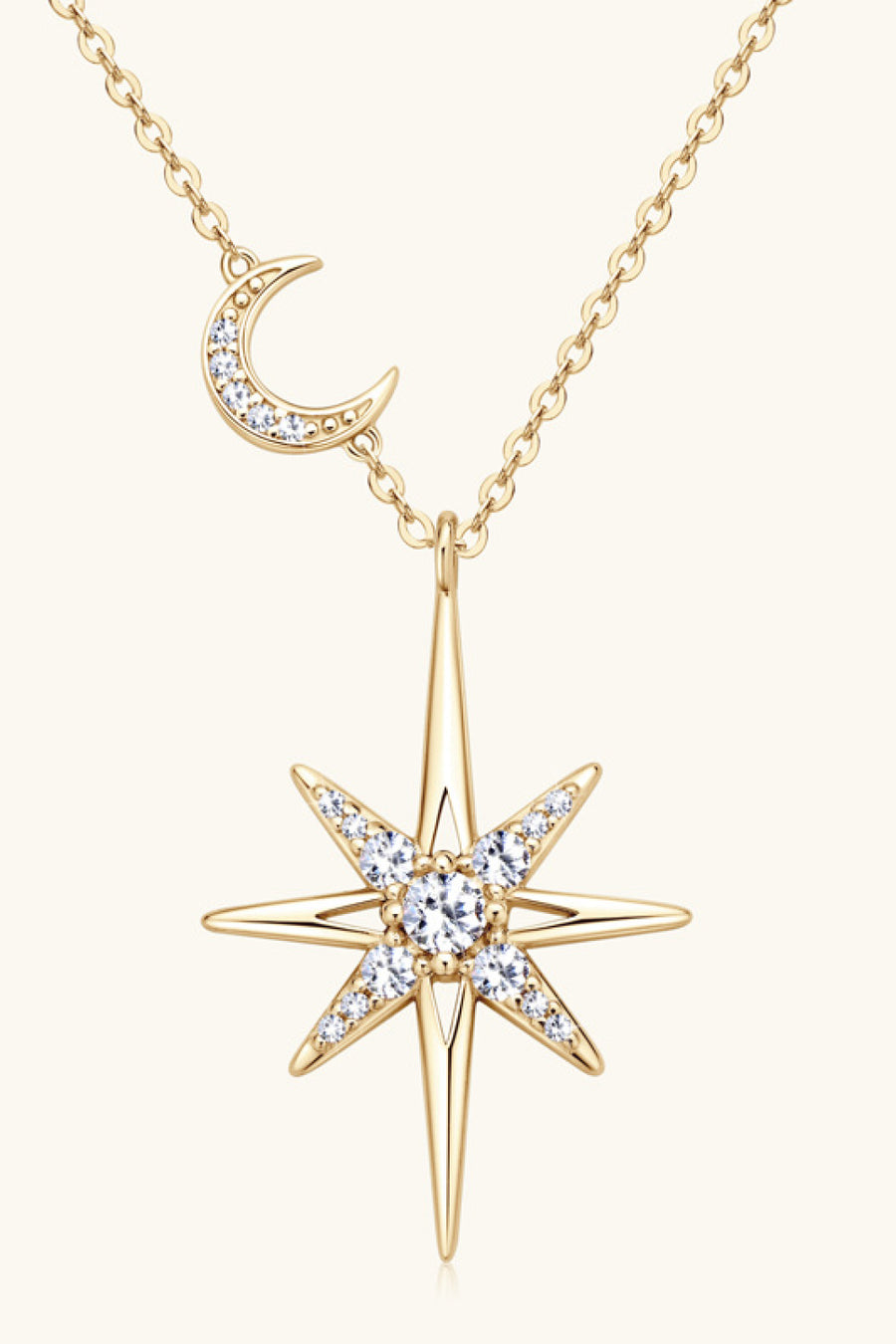 Front view of the Gold Moissanite Necklace, styled with layered jewelry for everyday styling and gifting, made for women who want refined neckline detail.