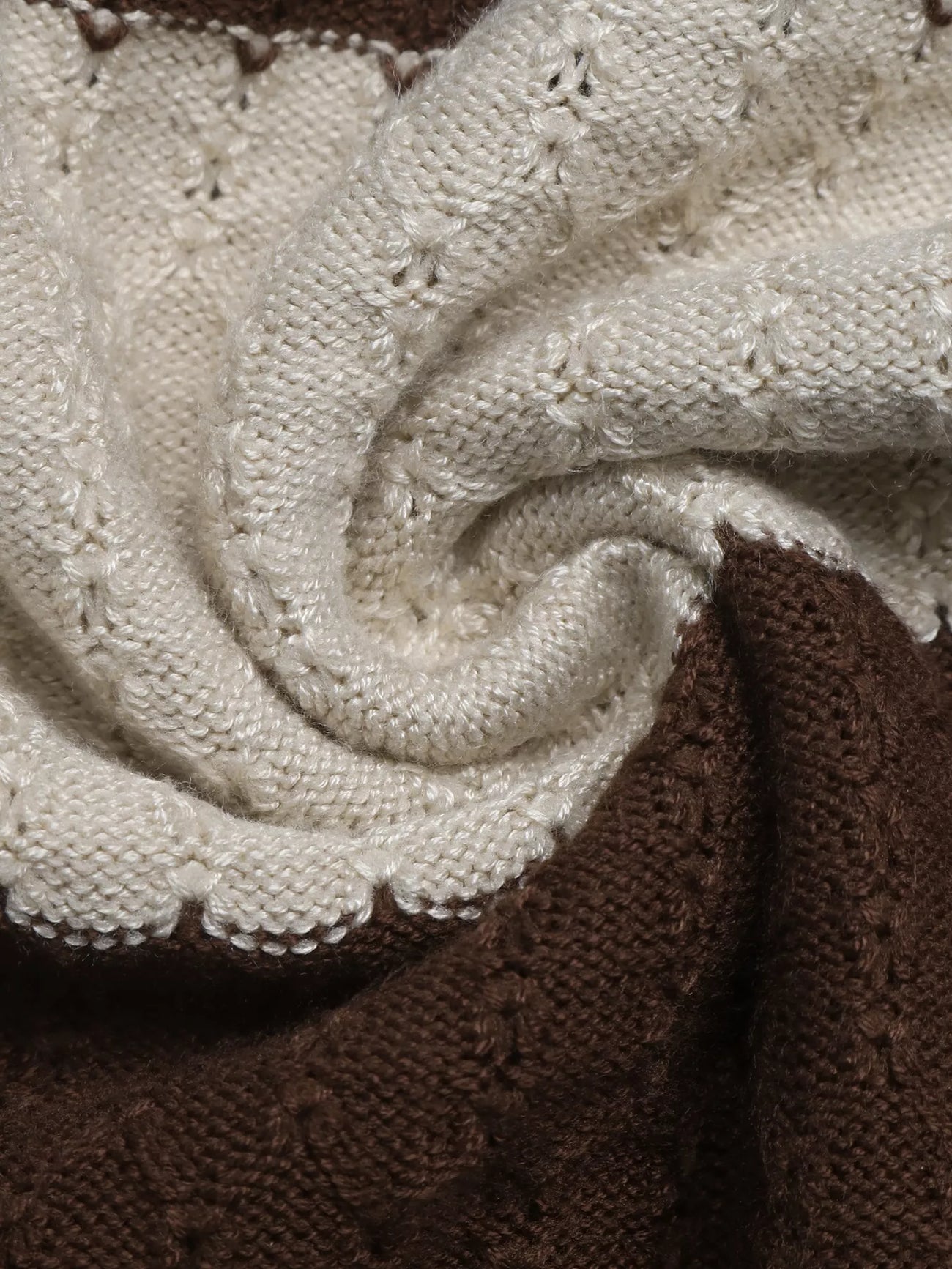 Fabric detail of the Coffee Brown Striped V-Neck Knit Top, styled with polished boutique styling for day-to-night outfits, made for women who want easy layering.