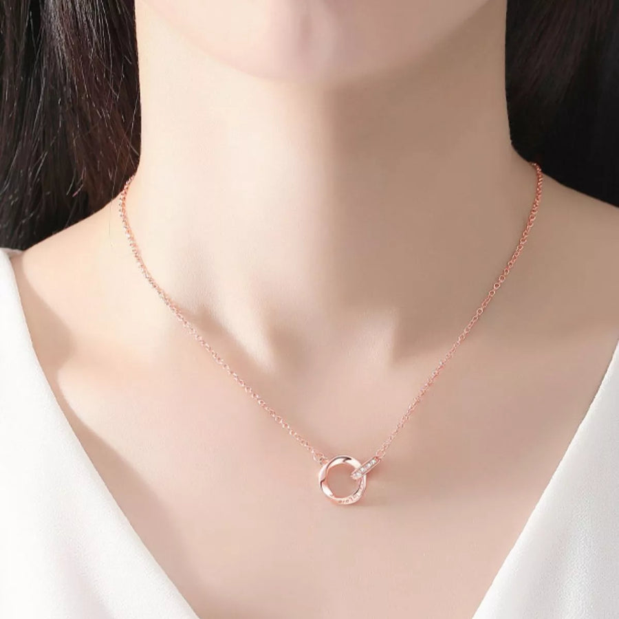 Front view of the Rose Gold Necklace, styled with layered jewelry for everyday styling and gifting, made for women who want refined neckline detail.