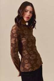 Fabric detail of the BROWN Women's Elegant SO ME Stretched Jacquard Casual Tops with Thumb Opening for Everyday Boutique Styling, styled with polished boutique styling for day-to-night outfits, made for women who want easy layering.