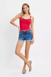 Front view of the DARK RISEN Low Rise Cuffed Shorts, styled with polished comfort for work, travel, and everyday wear, made for women who want repeat outfit options.