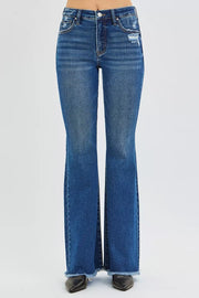 Back view of the DARK RISEN High Rise Flare Jeans, styled with polished boutique styling for day-to-night outfits, made for women who want easy layering.