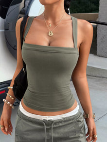 Bundle outfit view of the Army Green Women's Elegant Ribbed Cami Top for Layering & Everyday Outfits, styled with polished boutique styling for day-to-night outfits, made for women who want easy layering.