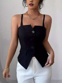 Bundle outfit view of the Black Women's Elegant Button Front Cami Top for Layering & Everyday Outfits, styled with polished boutique styling for day-to-night outfits, made for women who want easy layering.