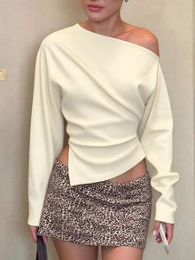 Bundle outfit view of the Apricot Women's Elegant Asymmetrical Off Shoulder Long Sleeve T-Shirt for Layering & Everyday Outfits, styled with polished boutique styling for day-to-night outfits, made for women who want easy layering.