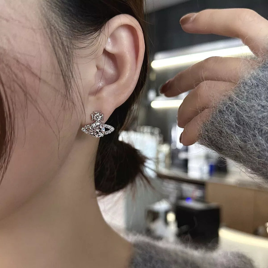 Front view of the Silver Planet Moissanite Earrings, styled with light-catching shine for workdays, dinners, and gifting, made for women who want lightweight shine.