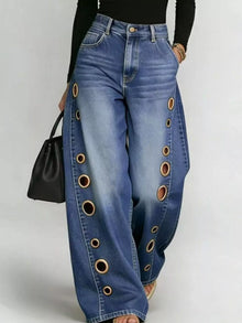 Bundle outfit view of the Blue Women's Elegant Wide Leg Eyelet Details Jeans for Office & Everyday Wear, styled with polished comfort for work, travel, and everyday wear, made for women who want repeat outfit options.