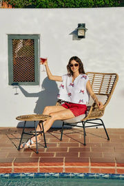 Styled outfit view of the OFF WHITE SO ME 4th Of July Ribbon Trimmed Dolman Sweater Top, styled with polished boutique styling for day-to-night outfits, made for women who want easy layering.