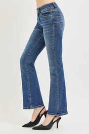Side view of the MEDIUM RISEN Tummy Control Low Rise Bootcut Jeans, styled with polished boutique styling for day-to-night outfits, made for women who want easy layering.