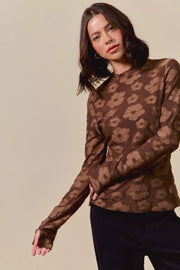 Styled outfit view of the BROWN Women's Elegant SO ME Stretched Jacquard Casual Tops with Thumb Opening for Everyday Boutique Styling, styled with polished boutique styling for day-to-night outfits, made for women who want easy layering.