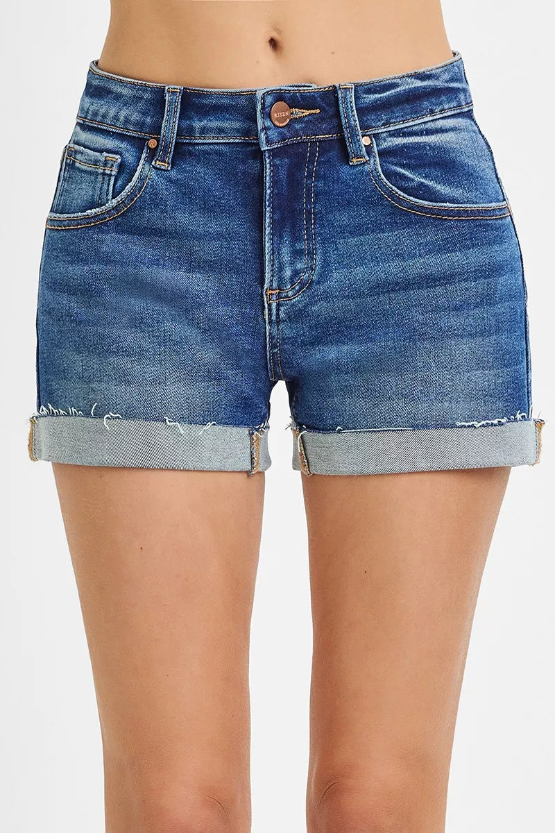 Front view of the DARK Women's Elegant RISEN Low Rise Cuffed Shorts Pants for Office & Everyday Wear, styled with polished comfort for work, travel, and everyday wear, made for women who want repeat outfit options.