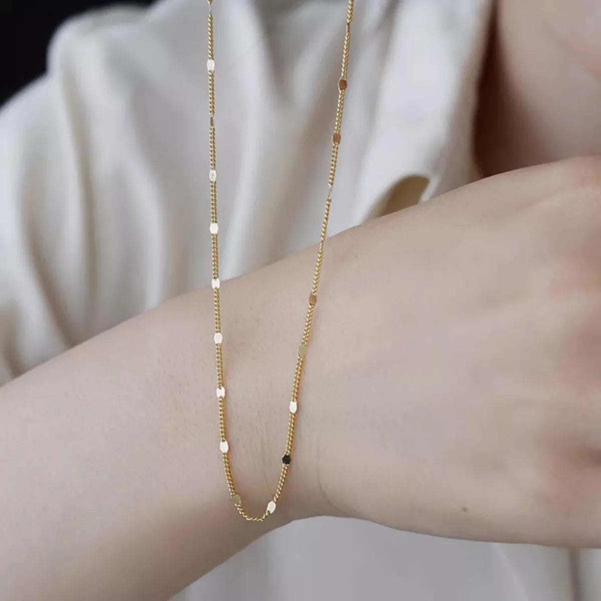 Layered styling view of the Women's Lace Gold Silver 18k Plated 925 Sterling Chain Necklace for Everyday Styling & Gifting, styled with layered jewelry for everyday styling and gifting, made for women who want refined neckline detail.
