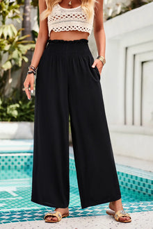 Bundle outfit view of the Black Women's Elegant Devine Smocked Wide Leg Pockets Pants for Office & Everyday Wear, styled with polished comfort for work, travel, and everyday wear, made for women who want repeat outfit options.