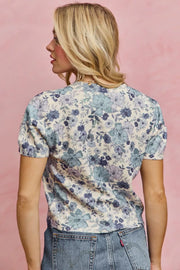 Back view of the BLUE SO ME Floral Print Short Sleeves Sweater Knit Top, styled with polished comfort for work, travel, and everyday wear, made for women who want repeat outfit options.