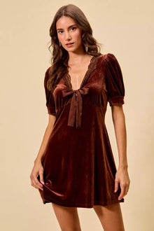 Bundle outfit view of the MAUVE Women's Elegant So Me Velvet Short Sleeves Dress for Wedding Guest & Evening Wear, styled with feminine boutique styling for dinners, travel, and events, made for women who want elegant styling.