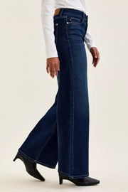 Side view of the DK Judy Blue High-Waisted Wide-Leg Dark Wash Jeans, styled with polished boutique styling for day-to-night outfits, made for women who want easy layering.