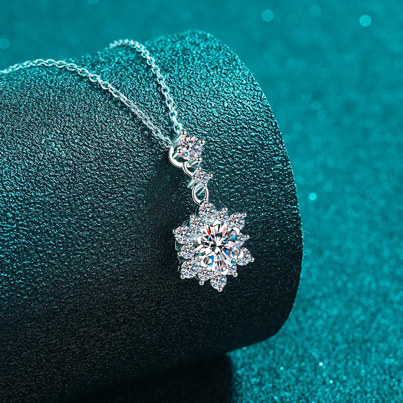 Pendant close-up of the Women's Lace Zircon Silver 1 Carat Moissanite 925 Sterling Necklace for Everyday Styling & Gifting, styled with layered jewelry for everyday styling and gifting, made for women who want refined neckline detail.